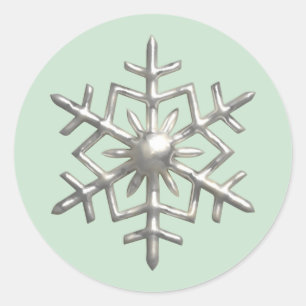 3D zilveren sneeuwvlok groene Kerstmis Ronde Sticker