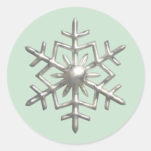 3D zilveren sneeuwvlok groene Kerstmis Ronde Sticker (Voorkant)