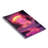 3D zonsondergang op het strand. Retrohandpalmen Notitieboek (Rechterzijde)