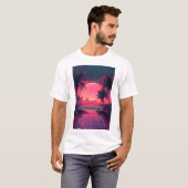3D zonsondergang op het strand. Retrohandpalmen T-shirt (Voorkant volledig)