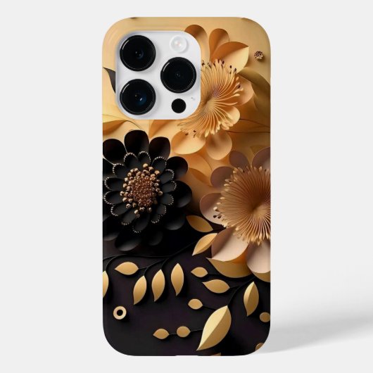 3D zwart en gouden bloemen Case-Mate iPhone Case (Achterkant)