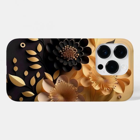 3D zwart en gouden bloemen Case-Mate iPhone Case (Achterkant (horizontaal))