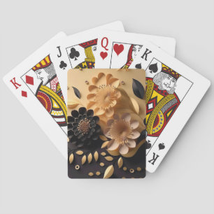 3D zwart en gouden bloemen Pokerkaarten
