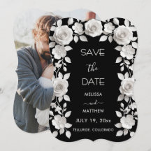 3D Zwarte En Witte Rozen Save The Date Kaart