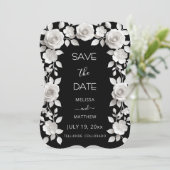 3D Zwarte En Witte Rozen Save The Date Kaart (Staand voorkant)