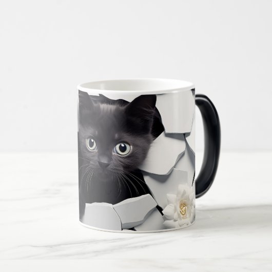 3D Zwarte kat Magische Mok (Voorkant rechts)