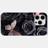 3D zwarte Rozen & vlinder Case-Mate iPhone Case (Achterkant (horizontaal))
