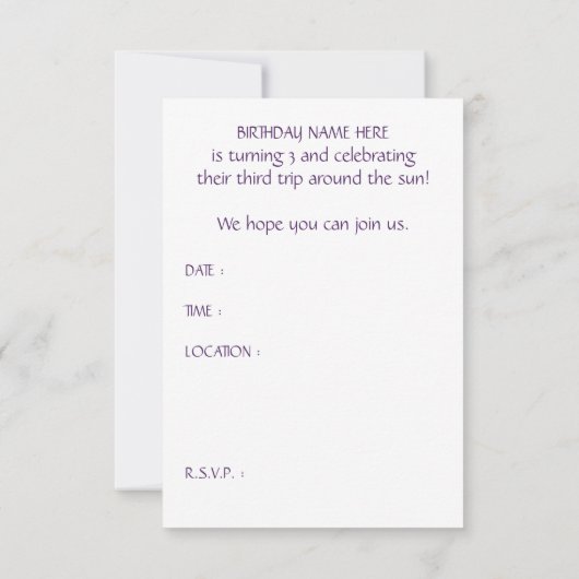 3de Birthday Orbit rond de zon Kaart (Achterkant)