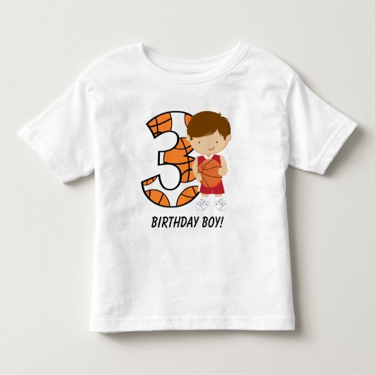3de Birthday Red en White Basketball Player Kinder Shirts (Voorkant)