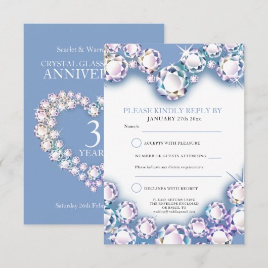 3de huwelijksjubileumfeest hart RSVP (Voorkant / Achterkant)