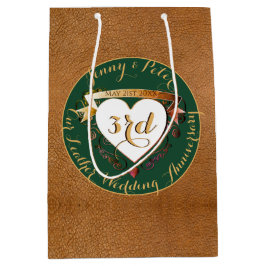 3de Jubileum  Leder Afbeelding Groen Medium Cadeauzakje