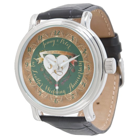 3de Jubileum  Leder Afbeelding Watch Horloge (Gekanteld)