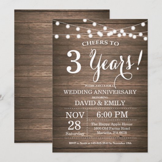 3de Jubileum Uitnodiging Rustic Wood (Voorkant / Achterkant)