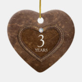 3de Jubileum van het huwelijk Lederhartfoto Keramisch Ornament (Achterkant)