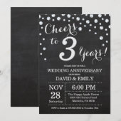 3de trouwdag Chalkboard Zwart Zilver Kaart (Voorkant / Achterkant)