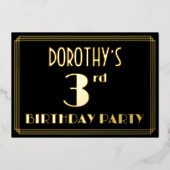 3de verjaardag: Art Deco Kijk "3", met naam Folie Uitnodiging (Voorkant)