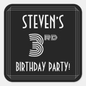 3de verjaardag: Art Deco Style en Custom Name Vierkante Sticker (Voorkant)