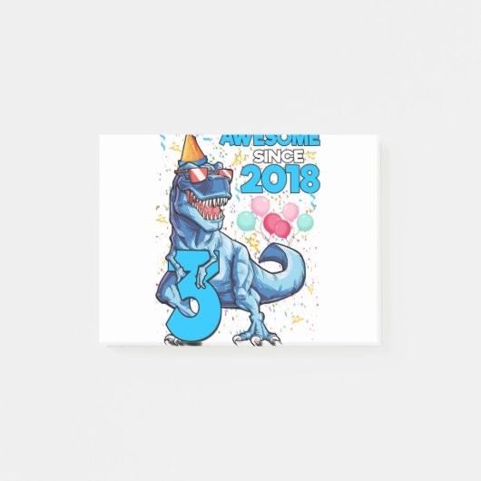 3DE Verjaardag Dinosaurus 3 Jaar Oude Jongen Kinde Post-it® Notes (Voorkant)