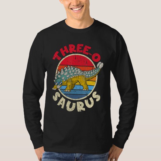 3de verjaardag drie van Saurus i Ankylosaurus i Fa T-shirt (Voorkant)