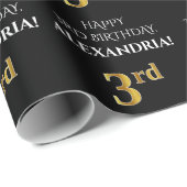 3de verjaardag: Elegant, zwart, Faux Gold look Cadeaupapier (Rol Hoek)