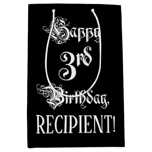 3de verjaardag: Fancy, elegant script + aangepaste Medium Cadeauzakje (Voorkant)