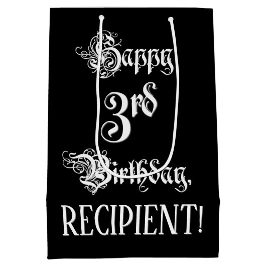 3de verjaardag: Fancy, elegant script + aangepaste Medium Cadeauzakje (Achterkant)