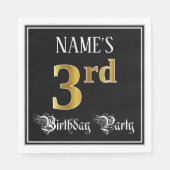 3de verjaardag — Fancy script, Faux Gold look Servet (Voorkant)