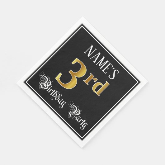 3de verjaardag — Fancy script, Faux Gold look Servet (Hoek)