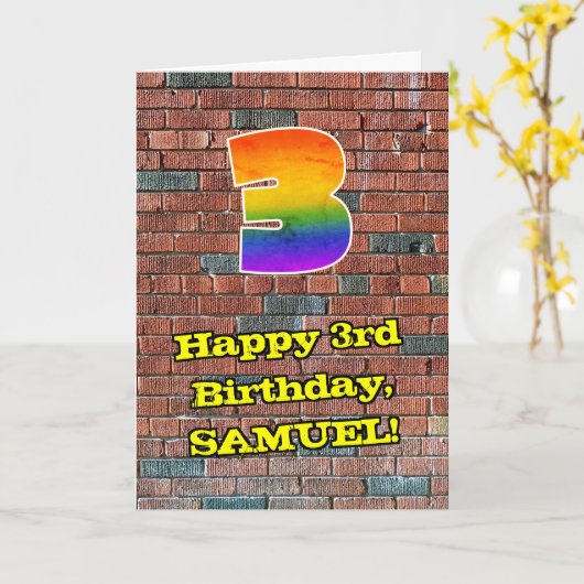 3de verjaardag: Fun Graffiti-geïnspireerde regenbo Kaart (Gele Bloem)