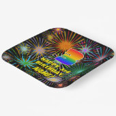 3de verjaardag: kleurrijk, gevierd vuurwerk papieren bordje (Gebogen)