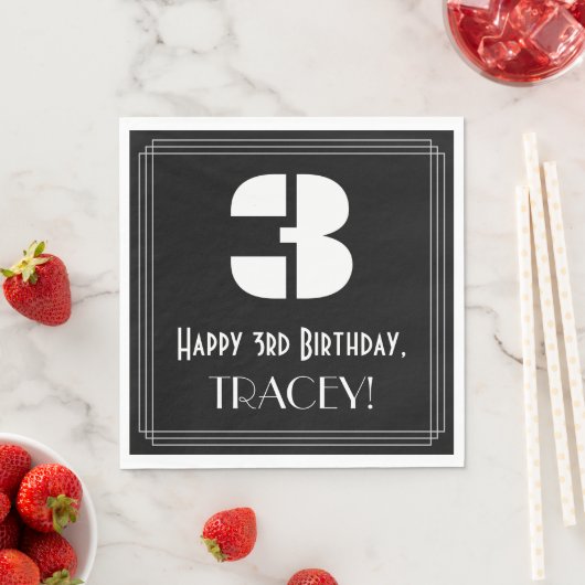 3de verjaardag: Kunst Deco Geïnspireerde kijk "3"  Servet (Insitu)