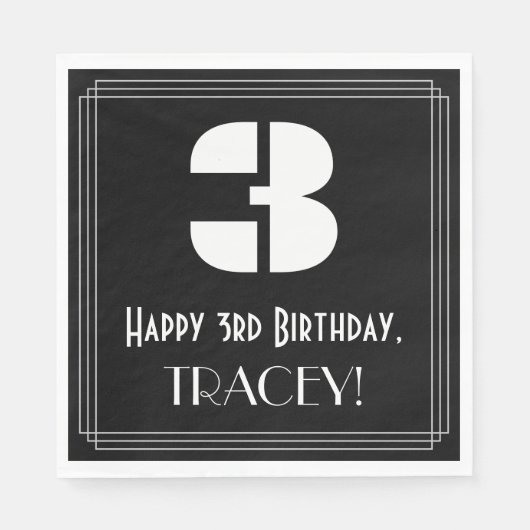 3de verjaardag: Kunst Deco Geïnspireerde kijk "3"  Servet (Voorkant)