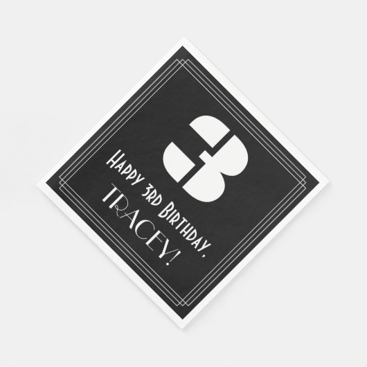 3de verjaardag: Kunst Deco Geïnspireerde kijk "3"  Servet (Hoek)