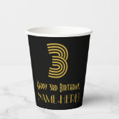 3de verjaardag: Kunst Deco Geïnspireerde look "3"  Papieren Bekers (Voorkant)