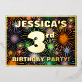 3de verjaardag van de feestdag - Fun, kleurrijk vu Folie Uitnodiging (Voorkant)