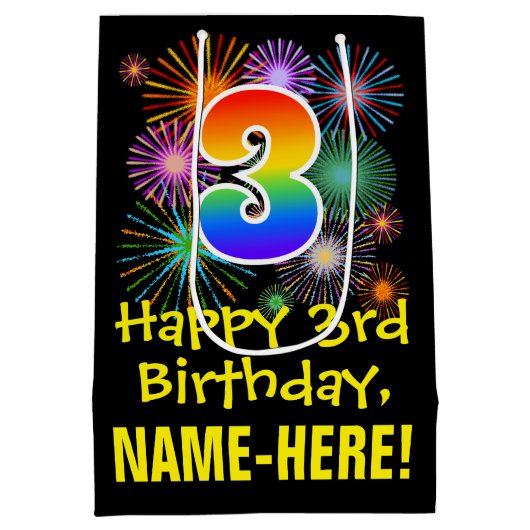 3de verjaardag: Vuurwapenpatroon van de vlinder +  Medium Cadeauzakje (Achterkant)