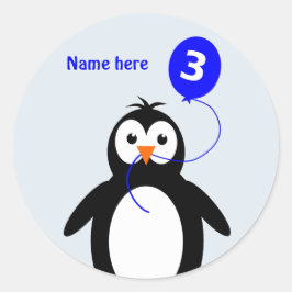 3de verjaardagspinguïn voeg naamblauw toe ronde sticker
