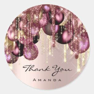 3DGOLD GLITTER BALLONS DRIP DANK U Roos Ronde Sticker