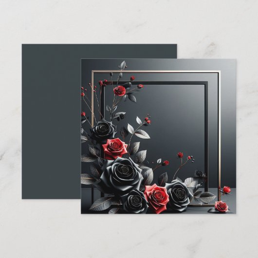 3Dimensional Zwart & Rode Rozen Kaart (Voorkant / Achterkant)