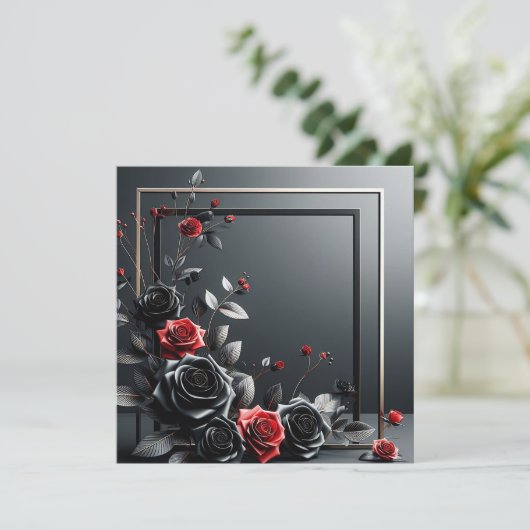 3Dimensional Zwart & Rode Rozen Kaart (Staand voorkant)