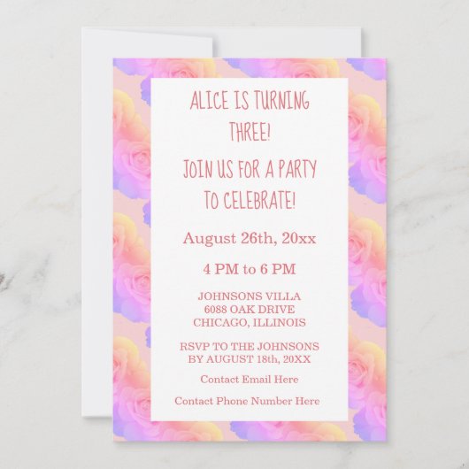 3e 3e Verjaardag Koraal Roze Ombre Floral Roos Kaart (Voorkant)