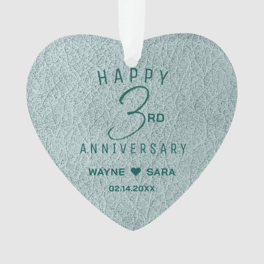 3e Aqua Leather Wedding Jubileum Ornament (voorkant)