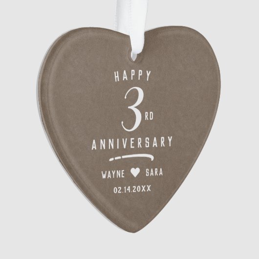 3e beige lederen bruiloft Jubileum Ornament (voorkant)