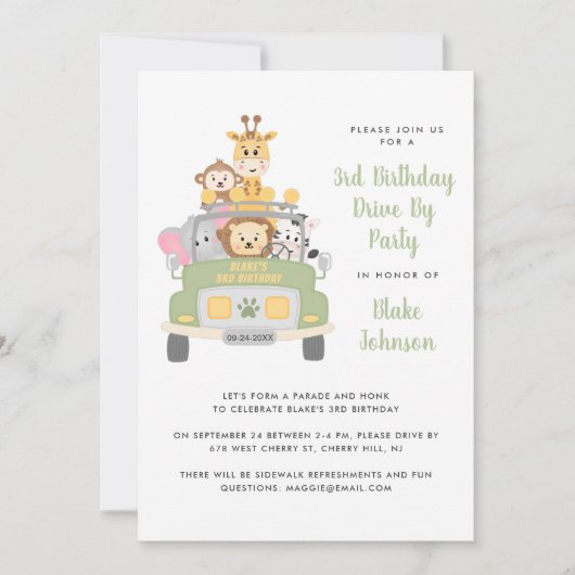 3e 'Birthday Animal Safari'-station per partij Kaart (Voorkant)