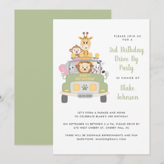 3e 'Birthday Animal Safari'-station per partij Kaart (Voorkant / Achterkant)