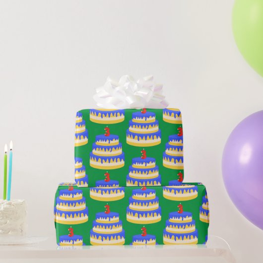 3e Birthday Blue Cake Cadeaupapier (Feestgeschenken)