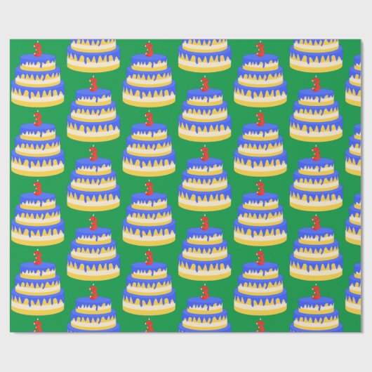 3e Birthday Blue Cake Cadeaupapier (Vlak)