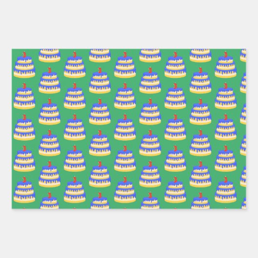 3e Birthday Blue Cake Inpakpapier Vel (Voorkant 2)