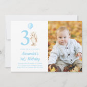 3e Birthday Bunny Rabbit & Balloon Foto Kaart (Voorkant)