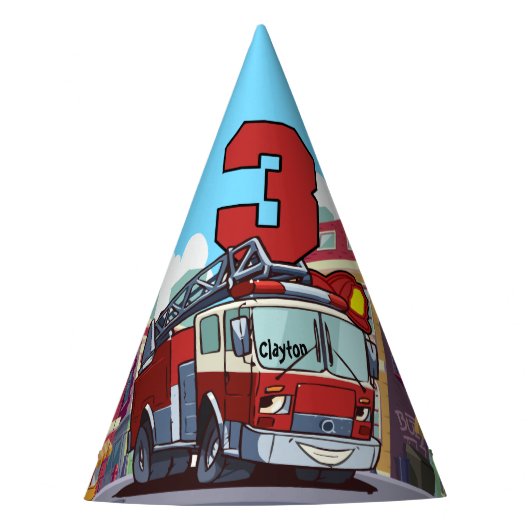 3e 'Birthday Fire Truck' Feesthoedjes (Voorkant)